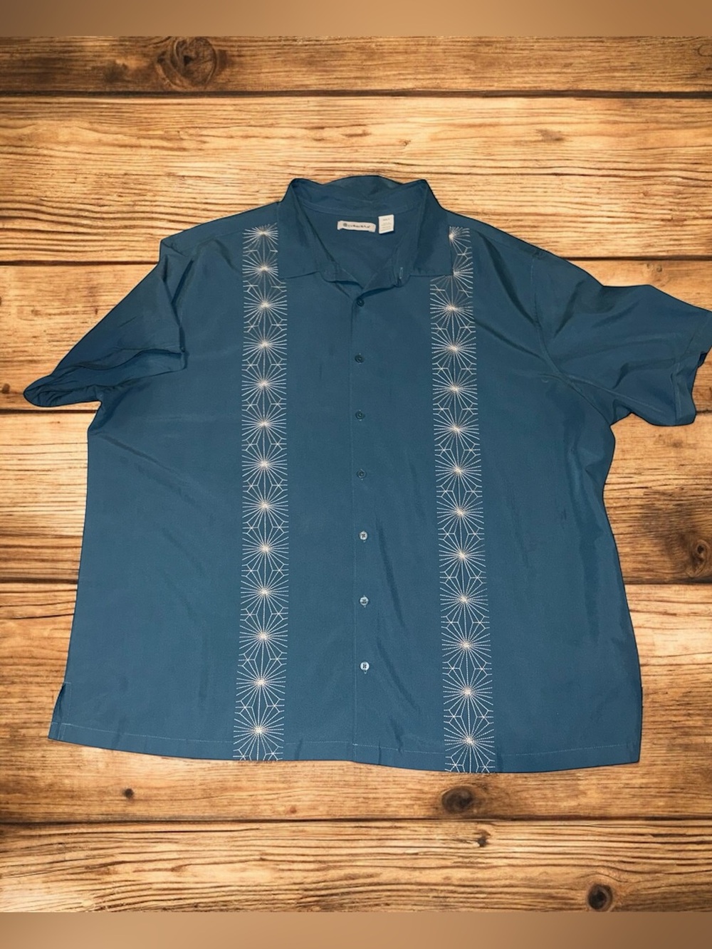 Cubavera Mens 3XL Button Up Shirt Short Sleeve aqua/white trim